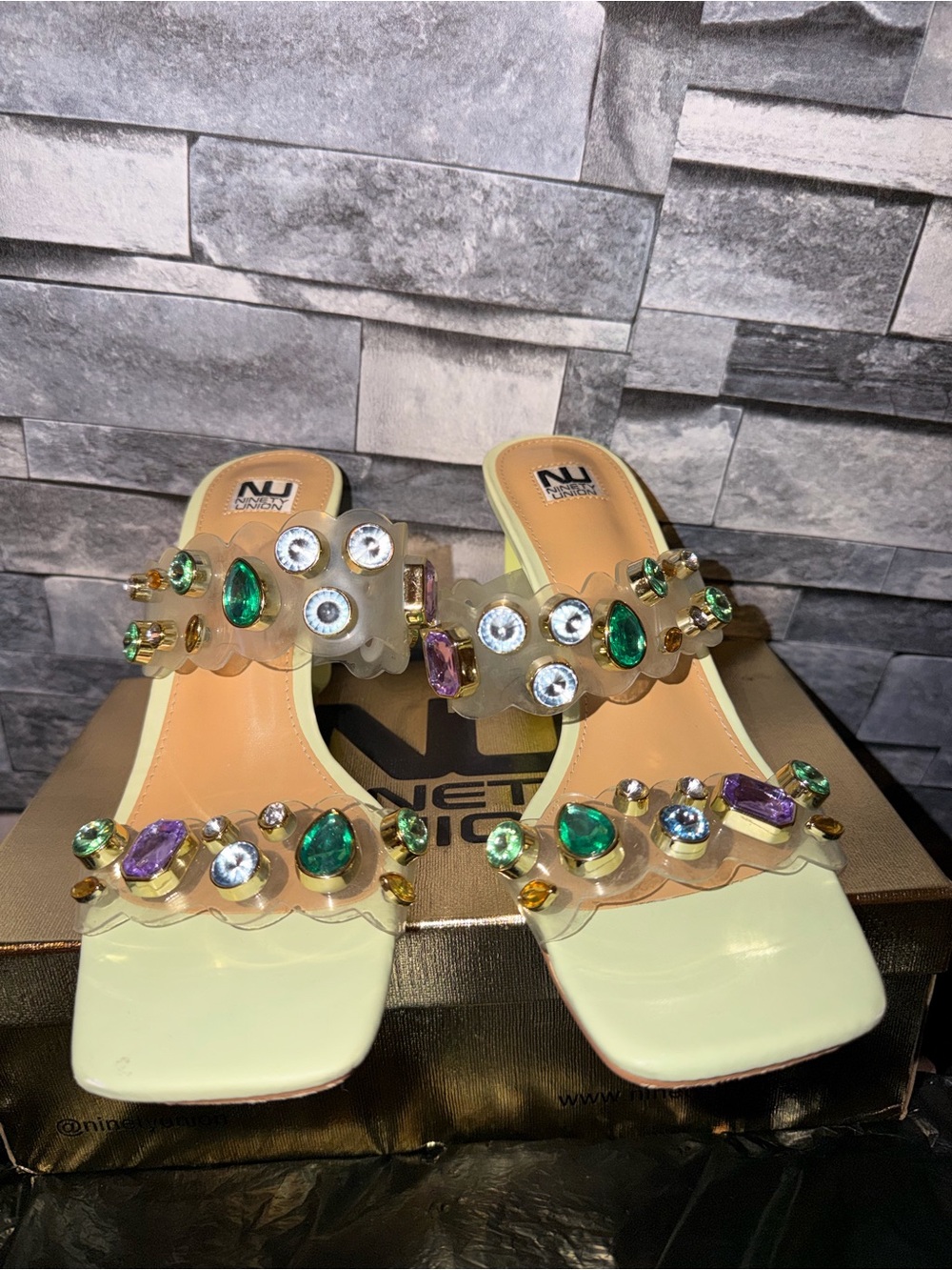 NU Collection Cream Jeweled Slide Heels